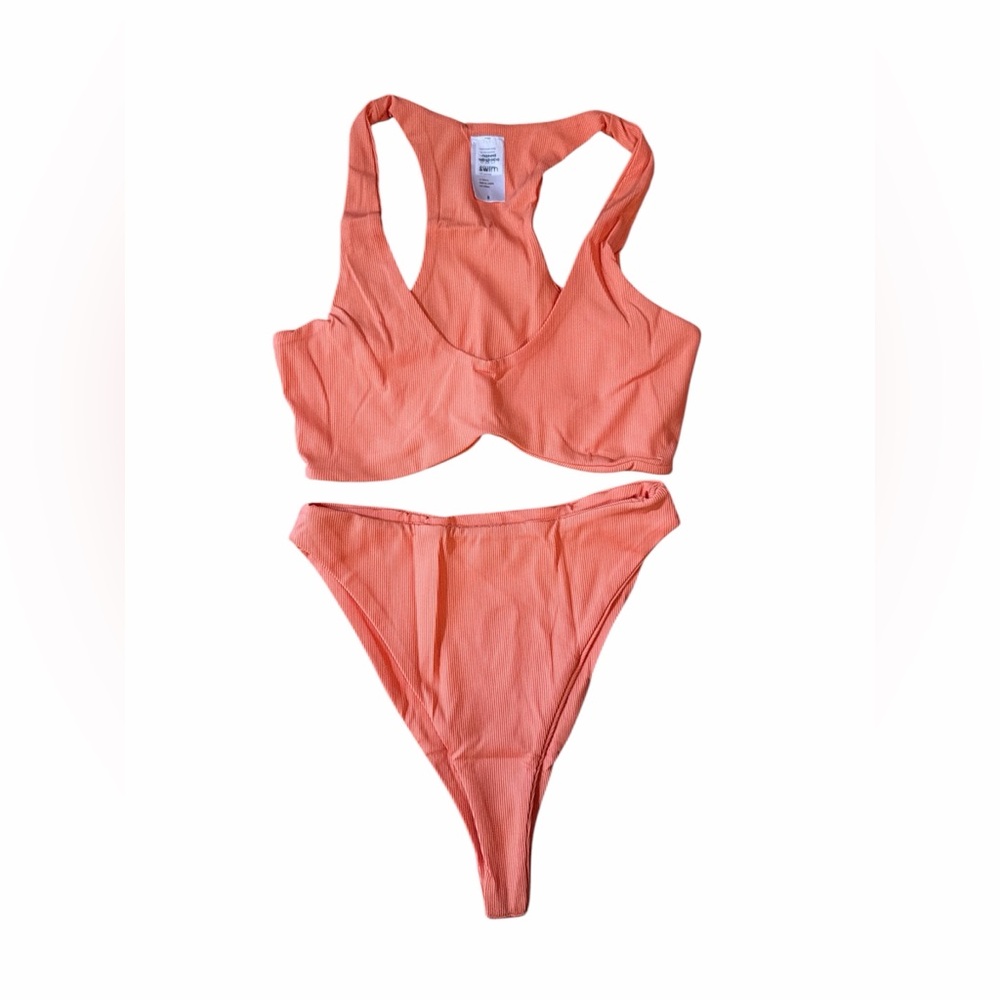 naked wardrobe Coral Ribbed Scoop-Back Bikini Set